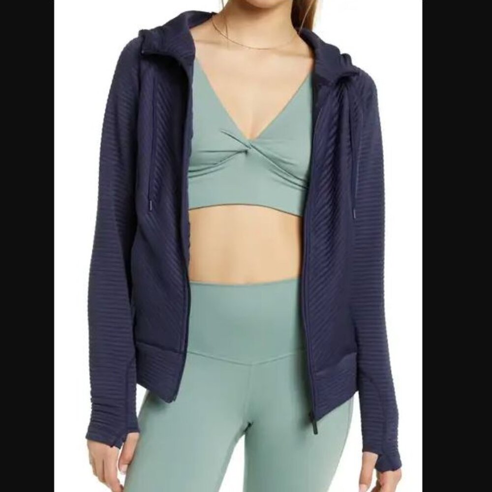 Zella Zen Ottoman Full Zip Hoodie in Navy Nightfall Size S